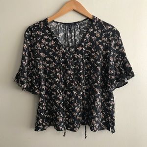 AEO Floral Lace Up Top
